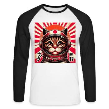 Vintage Japanese Kitten Retro Cute Sunset - Unisex Long Sleeve Baseball T-Shirt - white/black - Front - Nik (191cm)