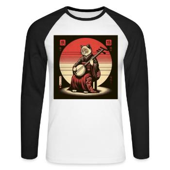 Sunset Musician Papyrus Scroll Japanese - Unisex Long Sleeve Baseball T-Shirt - white/black - Front - Nik (191cm)