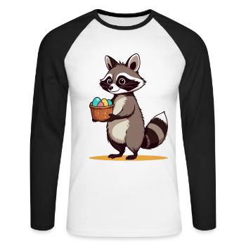Costume de raton laveur drôle avec conception d’œufs de Pâques - T-shirt baseball manches longues Homme - blanc/noir - Devant - Nik (191cm)