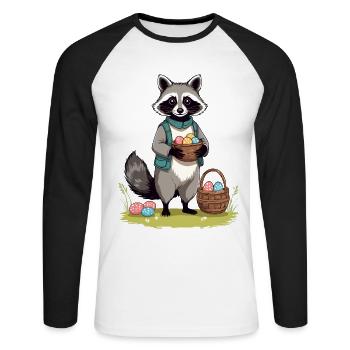 Oeufs de Pâques drôles mignons de costume de raton laveur - T-shirt baseball manches longues Homme - blanc/noir - Devant - Nik (191cm)