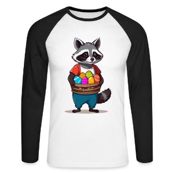 Funny Raccoon Costume Cute Easter Eggs - Unisex Long Sleeve Baseball T-Shirt - white/black - Front - Nik (191cm)