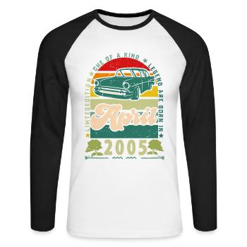 anniversaire avril 2005, Avril 2005, April 2005. - T-shirt baseball manches longues Homme - blanc/noir - Devant - Nik (191cm)