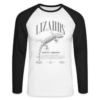 Tokay Gecko Streetwear Gardien de lézard - T-shirt baseball manches longues Homme - blanc/noir - Devant - Nik (191cm)