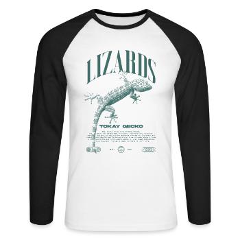 Tokay Gecko Streetwear Gardien de lézard - T-shirt baseball manches longues Homme - blanc/noir - Devant - Nik (191cm)