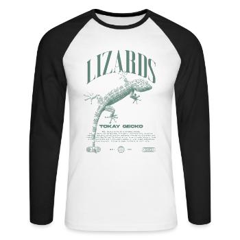 Tokay Gecko Streetwear Lizard Keeper - T-shirt baseball manches longues Homme - blanc/noir - Devant - Nik (191cm)