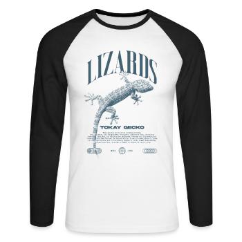 Tokay Gecko Streetwear Lizard Keeper - T-shirt baseball manches longues Homme - blanc/noir - Devant - Nik (191cm)