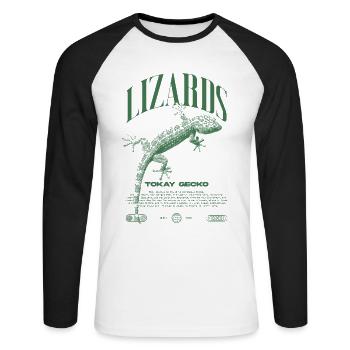Tokay Gecko Streetwear Gardien de lézard - T-shirt baseball manches longues Homme - blanc/noir - Devant - Nik (191cm)