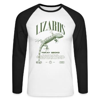 Tokay Gecko Streetwear Lizard Keeper - T-shirt baseball manches longues Homme - blanc/noir - Devant - Nik (191cm)