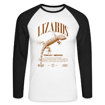 Tokay Gecko Streetwear Lizard Keeper - T-shirt baseball manches longues Homme - blanc/noir - Devant - Nik (191cm)