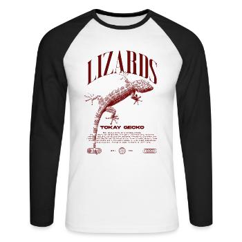 Tokay Gecko Streetwear Gardien de lézard - T-shirt baseball manches longues Homme - blanc/noir - Devant - Nik (191cm)