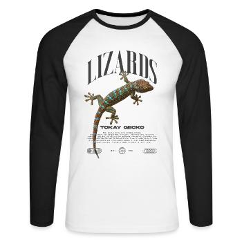 Tokay Gecko Streetwear Lizard Keeper - T-shirt baseball manches longues Homme - blanc/noir - Devant - Nik (191cm)