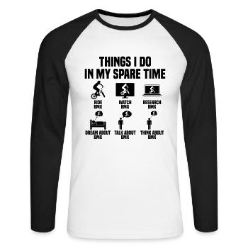 Dinge die ich in meiner Freizeit mache BMX - Unisex Baseballshirt langarm - Weiß/Schwarz - Vorne - Nik (191cm)
