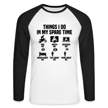 Things I do in my spare time: Motocross - Unisex Long Sleeve Baseball T-Shirt - white/black - Front - Nik (191cm)