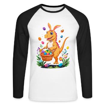 Dinosaure de Pâques emblématique Dinosaure lapin de Pâques - T-shirt baseball manches longues Homme - blanc/noir - Devant - Nik (191cm)