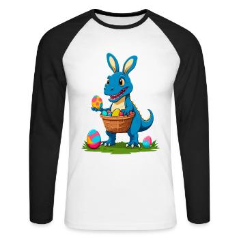 Dinosaure de Pâques emblématique Dinosaure lapin de Pâques - T-shirt baseball manches longues Homme - blanc/noir - Devant - Nik (191cm)