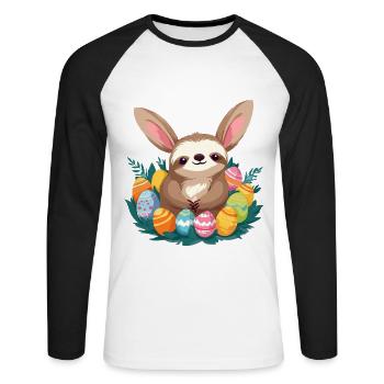 Funny Sloth Easter Bunny Iconic Easter - Unisex Long Sleeve Baseball T-Shirt - white/black - Front - Nik (191cm)