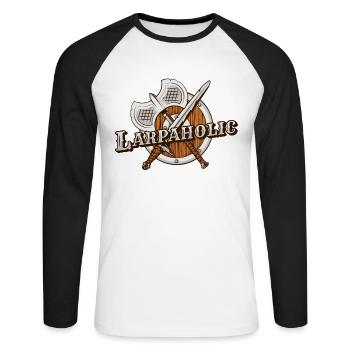 Larpaholic LARPing Armor Weapons Character LARP - Unisex Long Sleeve Baseball T-Shirt - white/black - Front - Nik (191cm)