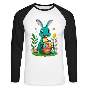 Dinosaure de Pâques emblématique Dinosaure lapin de Pâques - T-shirt baseball manches longues Homme - blanc/noir - Devant - Nik (191cm)