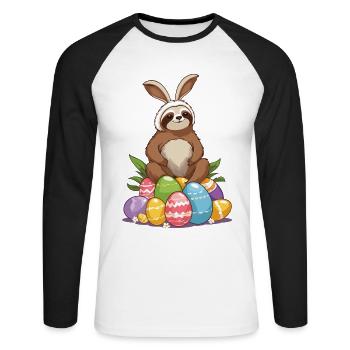 Drôle de paresseux lapin de Pâques emblématique Pâques - T-shirt baseball manches longues Homme - blanc/noir - Devant - Nik (191cm)