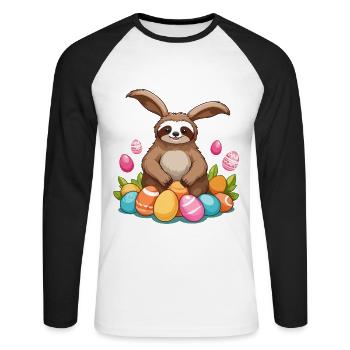Drôle de paresseux lapin de Pâques emblématique Pâques - T-shirt baseball manches longues Homme - blanc/noir - Devant - Nik (191cm)
