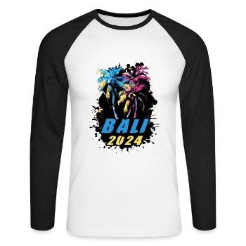 Bali 2024 Holiday Palm Trees Colorful - Unisex Long Sleeve Baseball T-Shirt - white/black - Front - Nik (191cm)