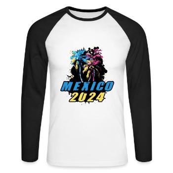 Mexique 2024 Vacances Palmiers Colorés - T-shirt baseball manches longues Homme - blanc/noir - Devant - Nik (191cm)