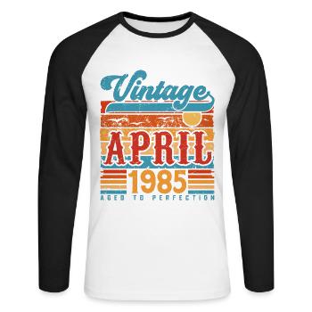 April 1985, April 1985 Vintage Anniversary Gift - Unisex Long Sleeve Baseball T-Shirt - white/black - Front - Nik (191cm)