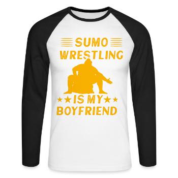 Sumo Wrestling est mon petit ami - T-shirt baseball manches longues Homme - blanc/noir - Devant - Nik (191cm)