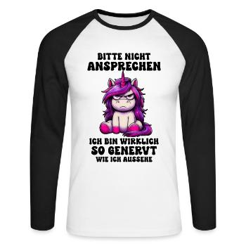 Please don't talk to me I'm really that annoyed - Unisex Long Sleeve Baseball T-Shirt - white/black - Front - Nik (191cm)