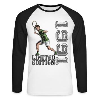 Édition limitée 1991 Édition limitée Tennis - T-shirt baseball manches longues Homme - blanc/noir - Devant - Nik (191cm)