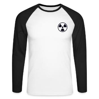 Énergie nucléaire Logo Emblème Énergie Uranium Nucléaire - T-shirt baseball manches longues Homme - blanc/noir - Devant - Nik (191cm)