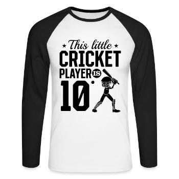 This little Cricket Player is 10 Years Old - 10th - Unisex Baseballshirt langarm - Weiß/Schwarz - Vorne - Nik (191cm)