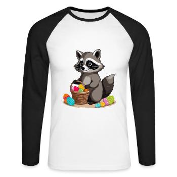 Lustiges Waschbären Eier Dieb Ostern Spruch - Unisex Baseballshirt langarm - Weiß/Schwarz - Vorne - Nik (191cm)