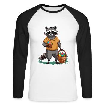 Drôle de raton laveur oeufs voleur mignon design - T-shirt baseball manches longues Homme - blanc/noir - Devant - Nik (191cm)