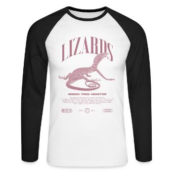Moniteur d’arbre vert Streetwear gardien de lézard - T-shirt baseball manches longues Homme - blanc/noir - Devant - Nik (191cm)