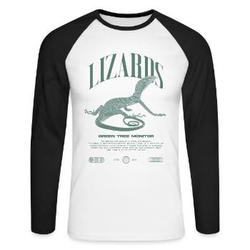 Green Tree Monitor Streetwear Lizard Keeper - Unisex Long Sleeve Baseball T-Shirt - white/black - Front - Nik (191cm)