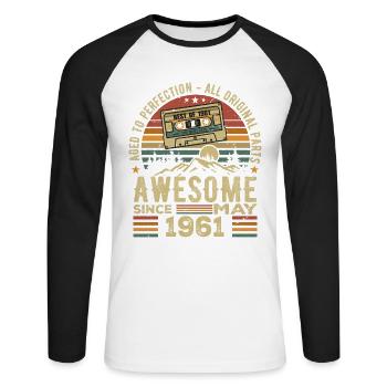 Mai 1961 Anniversaire Mai 1961 Cadeau 1961 Retro - T-shirt baseball manches longues Homme - blanc/noir - Devant - Nik (191cm)