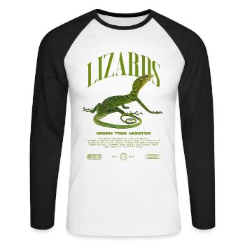 Green Tree Monitor Streetwear Lizard Keeper - Unisex Long Sleeve Baseball T-Shirt - white/black - Front - Nik (191cm)