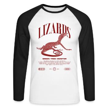 Moniteur d’arbre vert Streetwear gardien de lézard - T-shirt baseball manches longues Homme - blanc/noir - Devant - Nik (191cm)