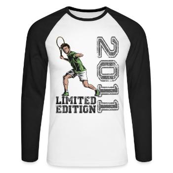 Limited Edition 2011 Limited Edition Tennis - Unisex Baseballshirt langarm - Weiß/Schwarz - Vorne - Nik (191cm)