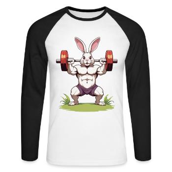 Osterhase Lustiger Bodybuilder Fitness Motivation - Unisex Baseballshirt langarm - Weiß/Schwarz - Vorne - Nik (191cm)