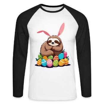 Funny Sloth Easter Bunny Iconic Easter - Unisex Long Sleeve Baseball T-Shirt - white/black - Front - Nik (191cm)
