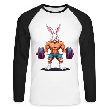 Easter Bunny Body Building Animal Funny Workout - Unisex Long Sleeve Baseball T-Shirt - white/black - Front - Nik (191cm)