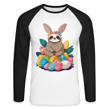 Funny Sloth Easter Bunny Iconic Easter - Unisex Long Sleeve Baseball T-Shirt - white/black - Front - Nik (191cm)