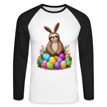 Lustiges Faultier Osterhase Süßes Osterdesign - Unisex Baseballshirt langarm - Weiß/Schwarz - Vorne - Nik (191cm)