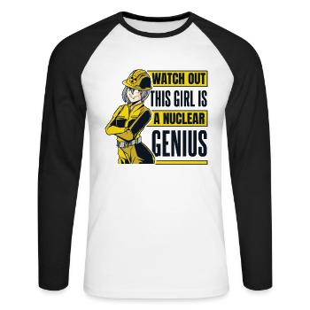 This Girl Is A Nuclear Genuis Energy Nuclear - Unisex Long Sleeve Baseball T-Shirt - white/black - Front - Nik (191cm)
