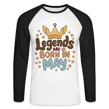 Legends are born in May - Unisex Baseballshirt langarm - Weiß/Schwarz - Vorne - Nik (191cm)