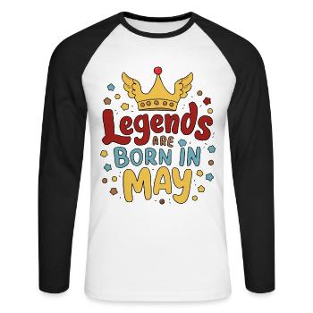 Legends are born in May - Unisex Baseballshirt langarm - Weiß/Schwarz - Vorne - Nik (191cm)
