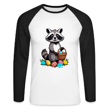 Eier Dieb Lustiges Waschbären Osterdesign - Unisex Baseballshirt langarm - Weiß/Schwarz - Vorne - Nik (191cm)