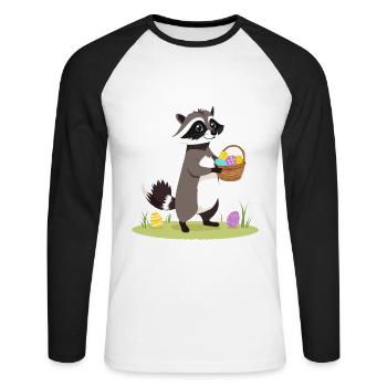Drôle de raton laveur disant ratons laveurs lapins de Pâques - T-shirt baseball manches longues Homme - blanc/noir - Devant - Nik (191cm)